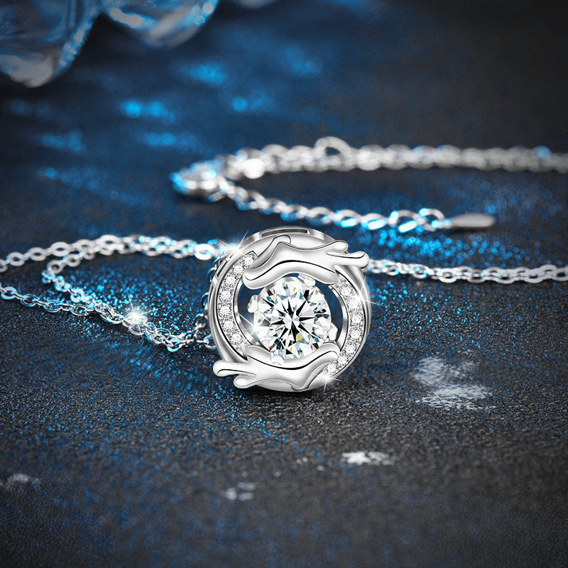 S925 Sterling Silver Moissanite Chinese Style Dragon Pendant Necklace