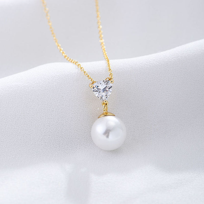 S925 Sterling Silver Heart-Shaped Zircon Pearl Necklace