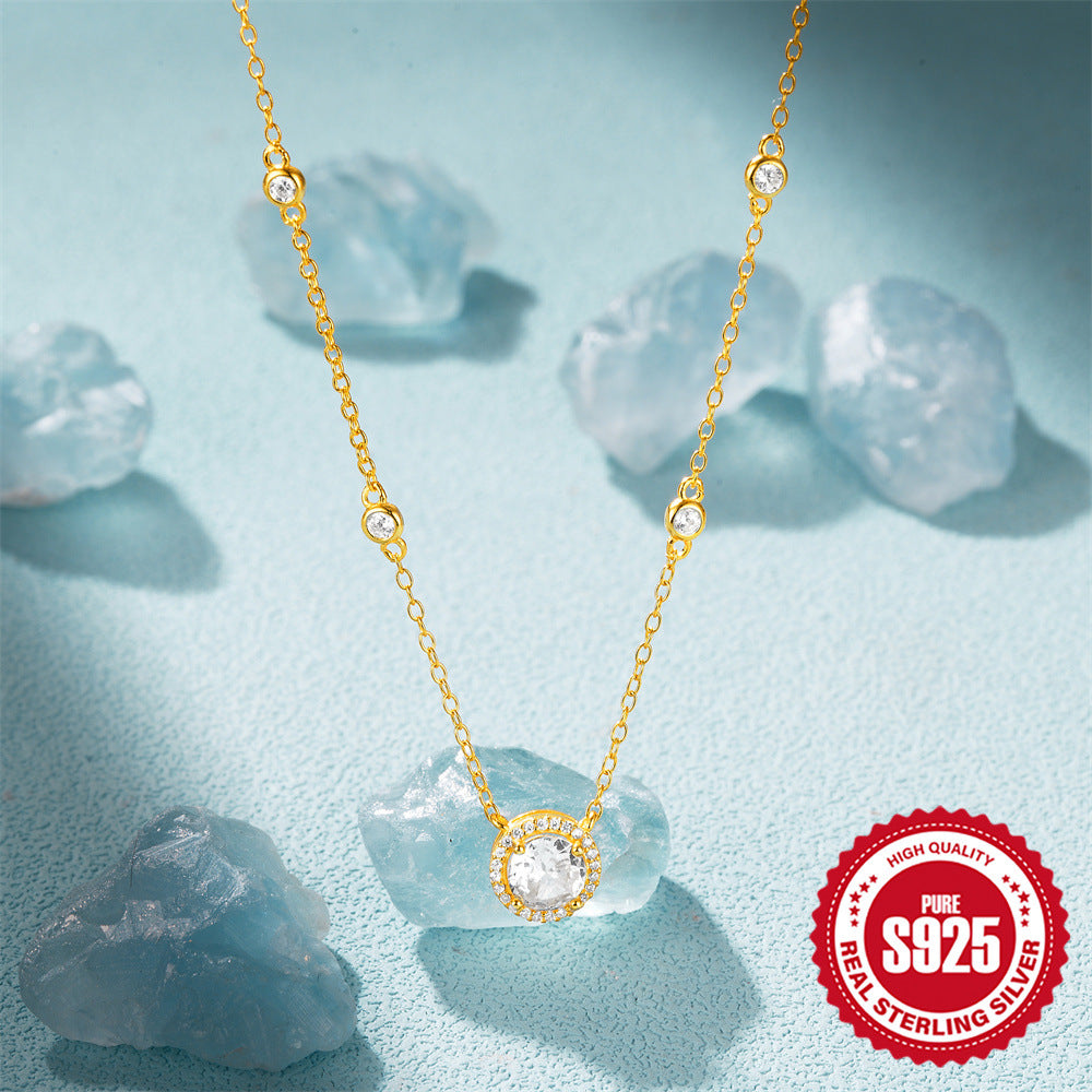 S925 Sterling Silver Necklace with Zircon Star Accents