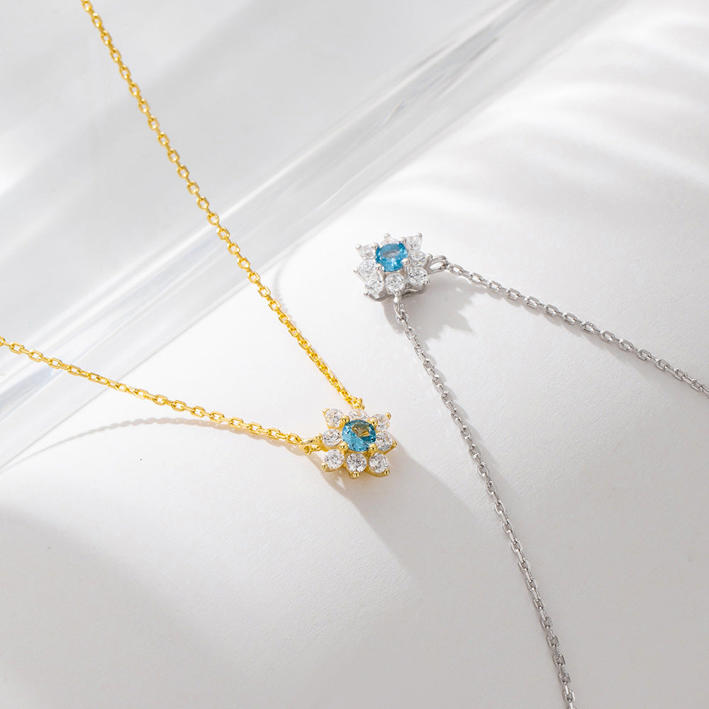 S925 Sterling Silver Micro Inlaid Zircon Flower Diamond Pendant Necklace