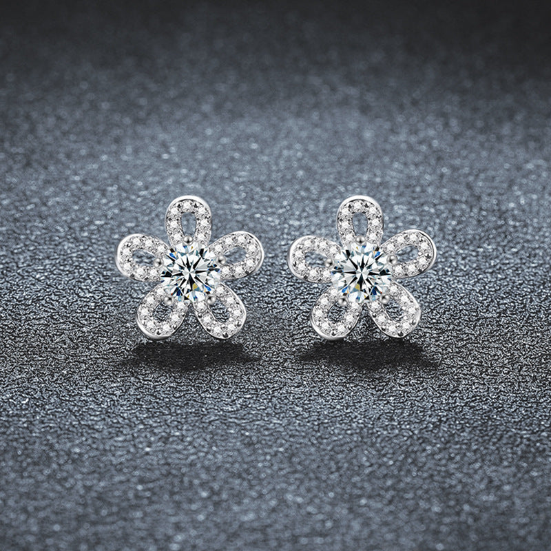 S925 Sterling Silver Sunflower Earrings with Openwork Pearls and Moissanite