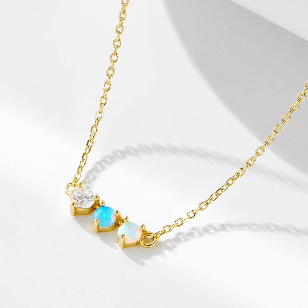 S925 Sterling Silver Colorful Opal Zircon Inlaid Necklace