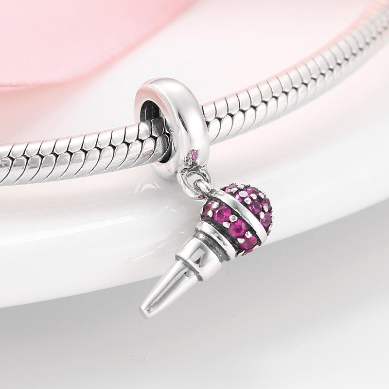 S925 Sterling Silver Microphone Mouthpiece Zircon Pendant