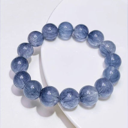 Natural Blue Rabbit Fur Rutilated Quartz Bracelet