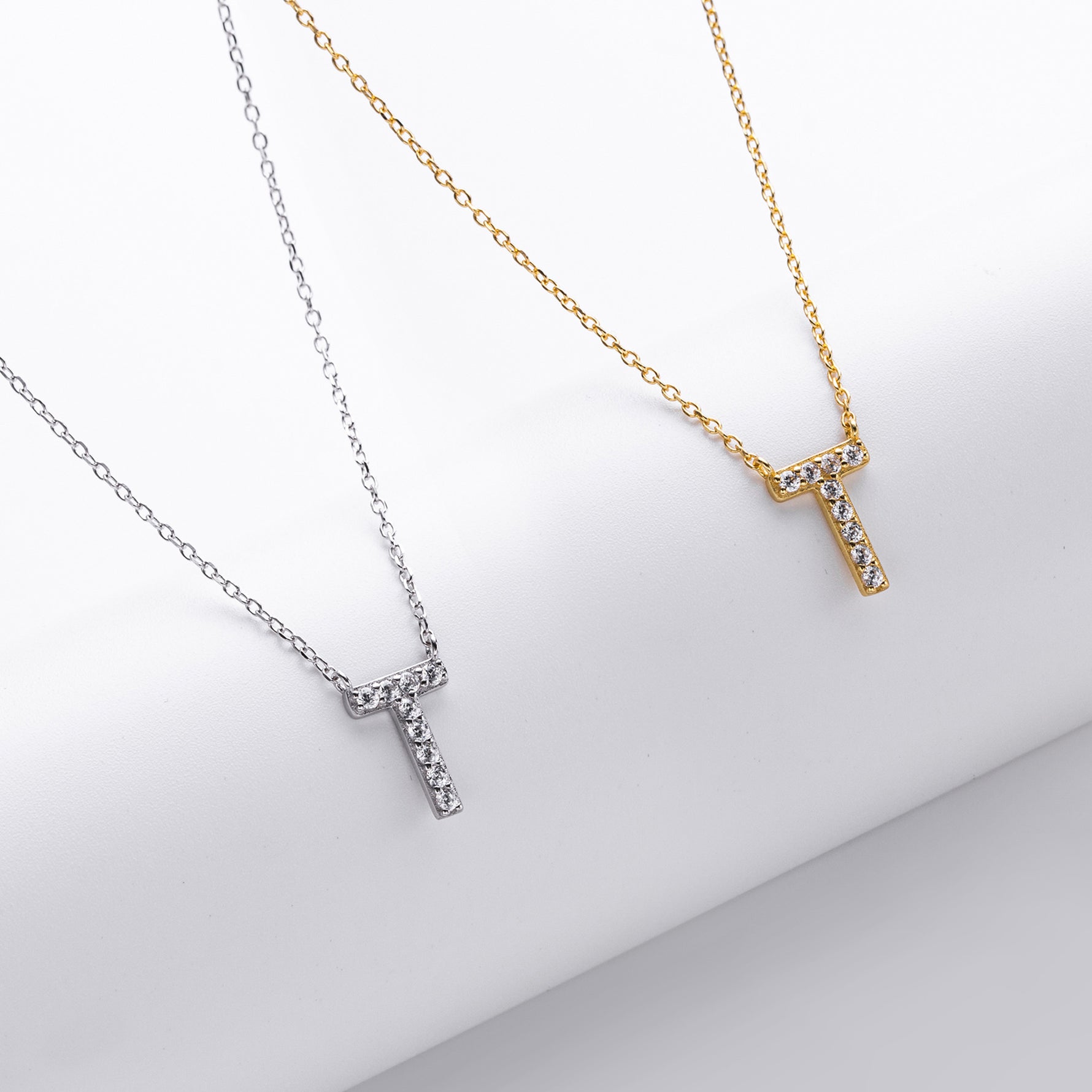 S925 Sterling Silver Simple Zircon Necklace with English Letters