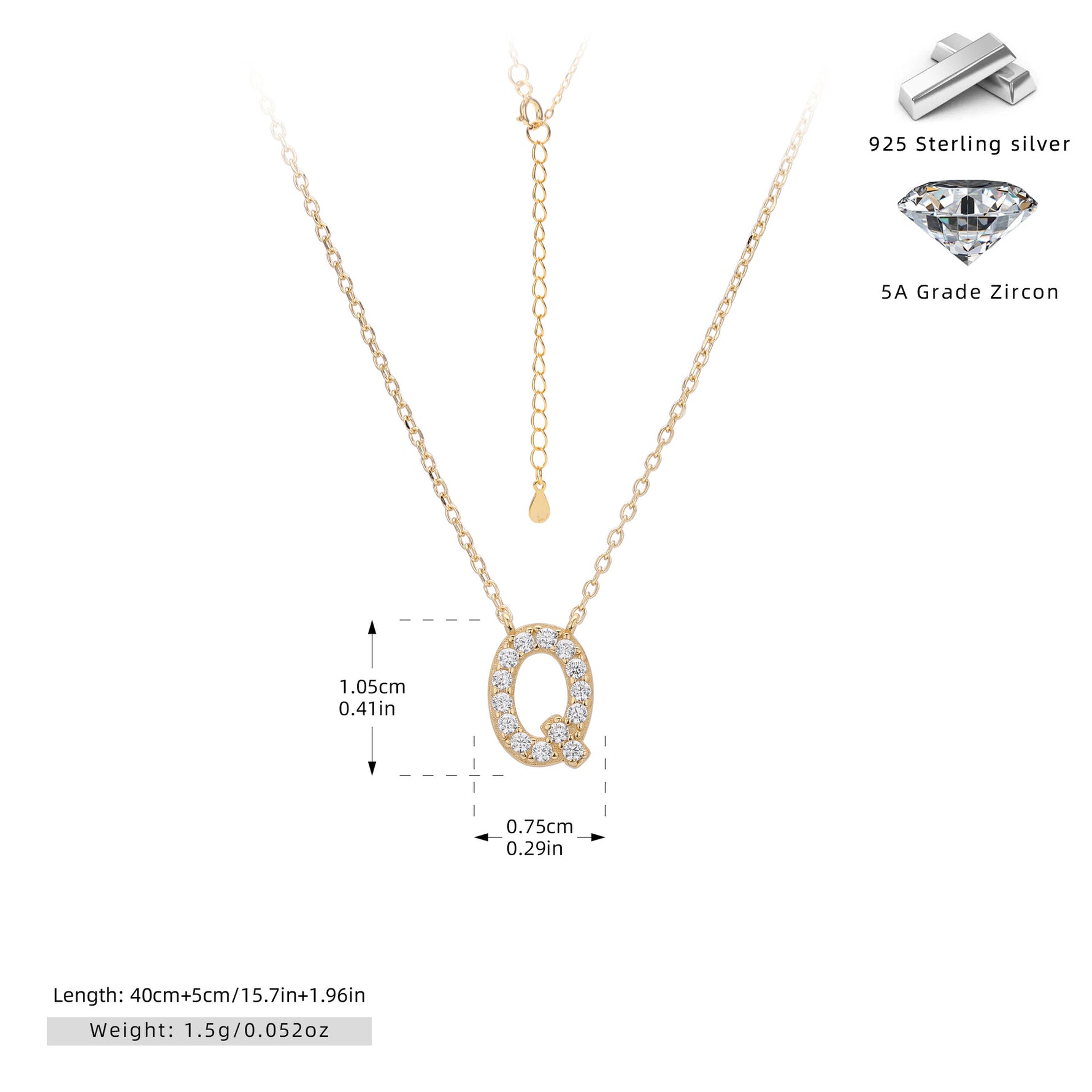 S925 Sterling Silver Simple Zircon Necklace with English Letters