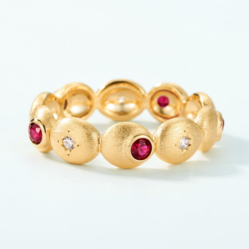 S925 Sterling Silver Gold-Plated Ruby Full Circle Ring