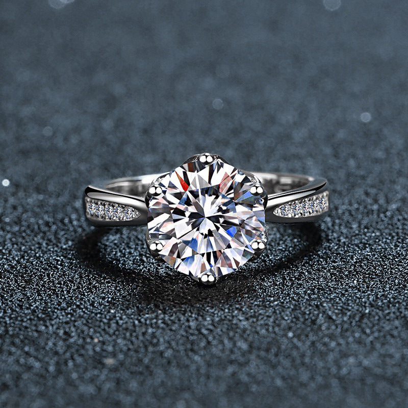 S925 Sterling Silver Large Carat Moissanite Ring