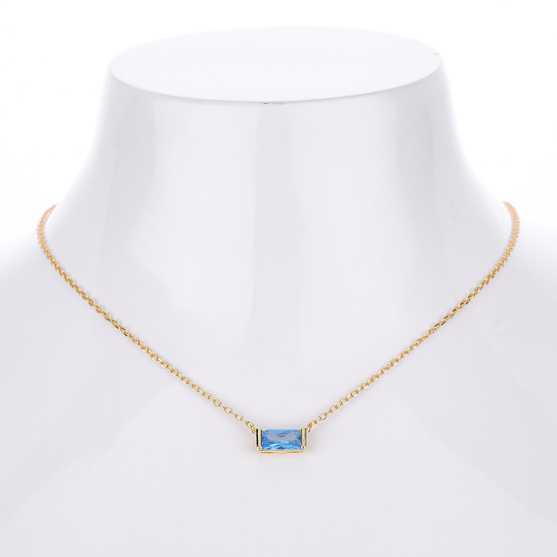 Rectangular colored zircon s925 sterling silver December birthstone collar necklace