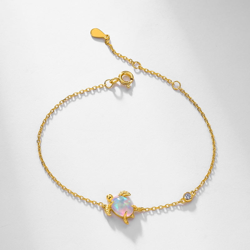 S925 Sterling Silver Gold-Plated Turtle Opal Bracelet