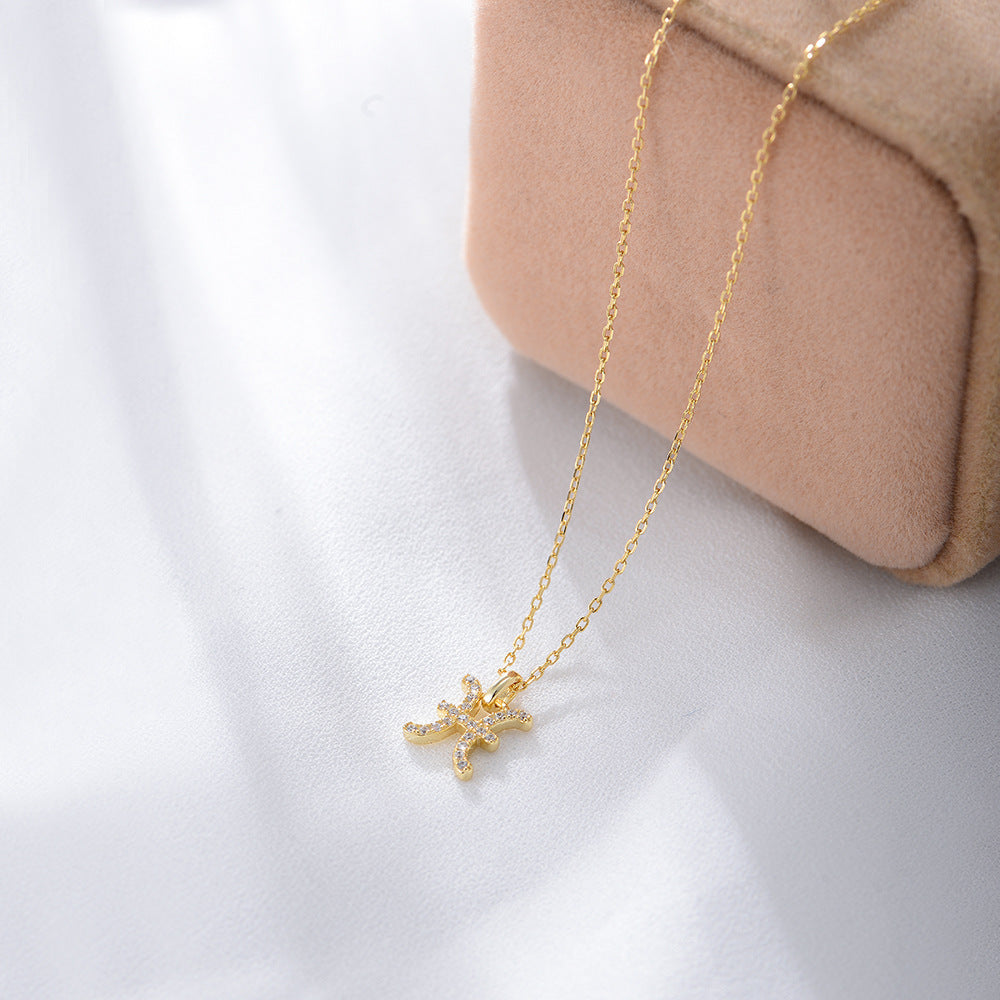 S925 Silver Zircon Inlaid Twelve Constellation Pendant Necklace