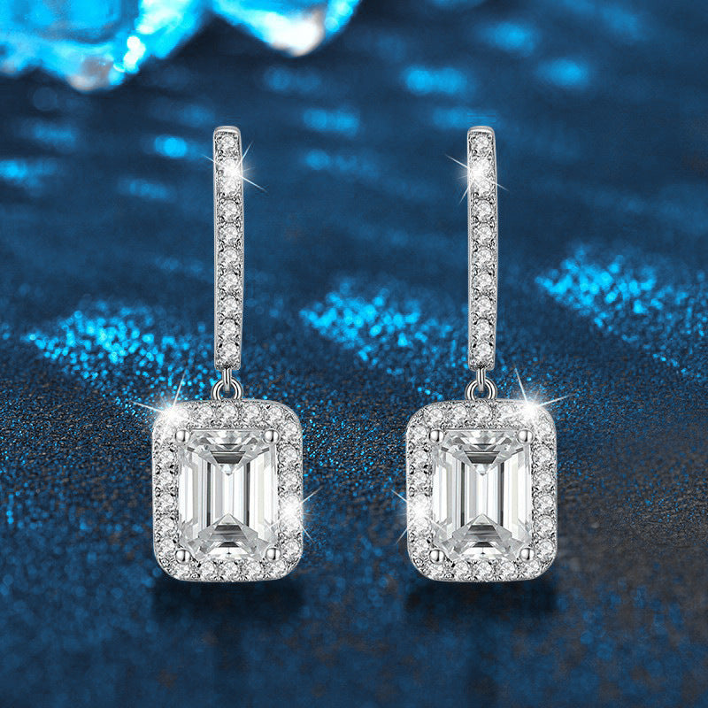 Stylish and elegant 925 sterling silver radiant-cut moissanite earrings
