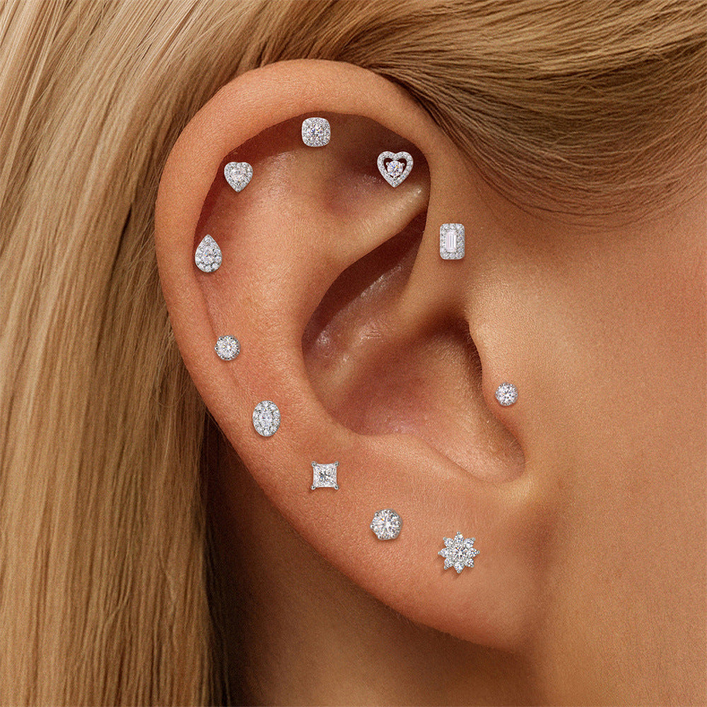 Authentic 925 Sterling Silver Geometric Earrings with D-Color Moissanite(Single unit)