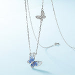 S925 Sterling Silver Blue Openwork Enamel Butterfly Pendant Zircon Necklace