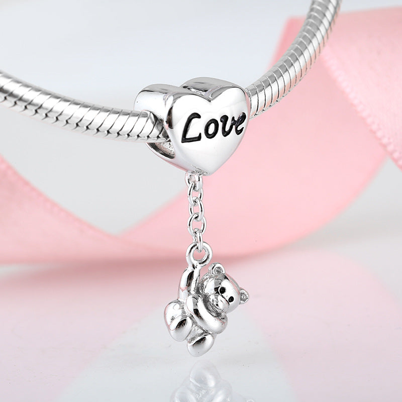 S925 Sterling Silver Loving Heart Couple Bear Pendant
