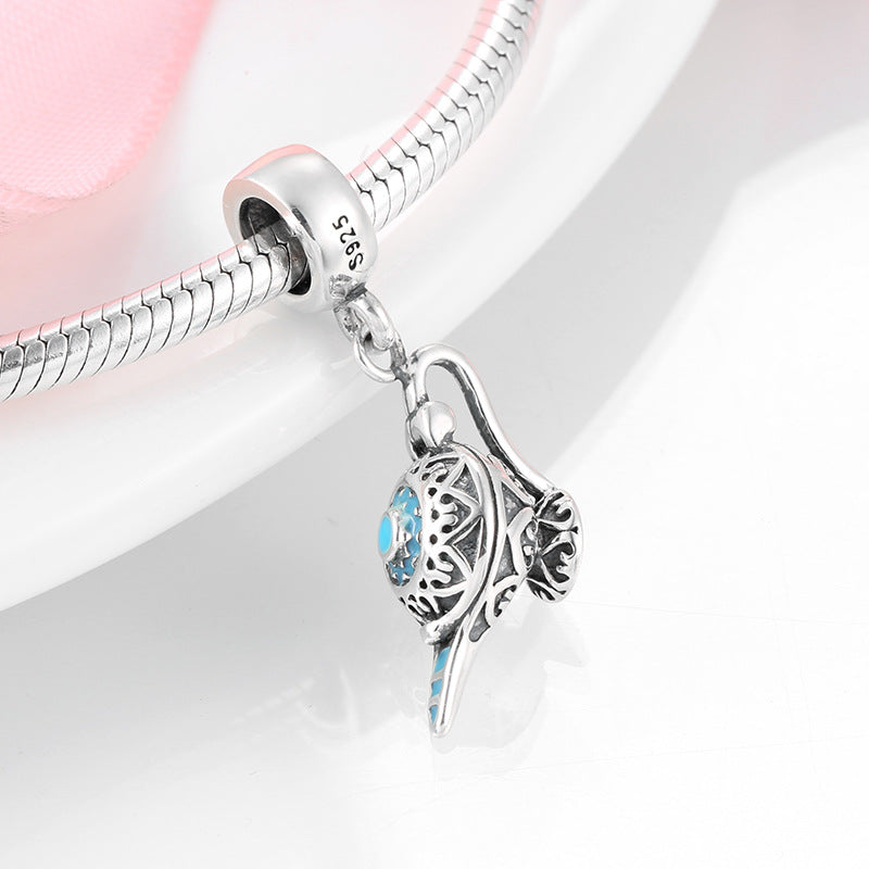 S925 Sterling Silver Vintage Hollow Carved Kettle Pendant