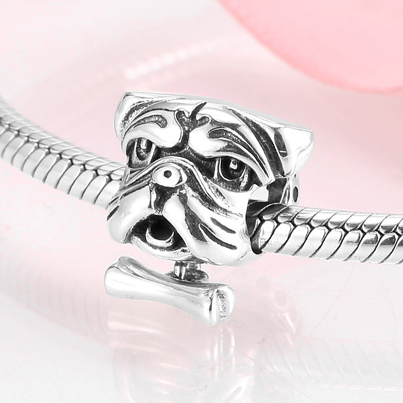 S925 Sterling Silver Bulldog Beaded Pendant