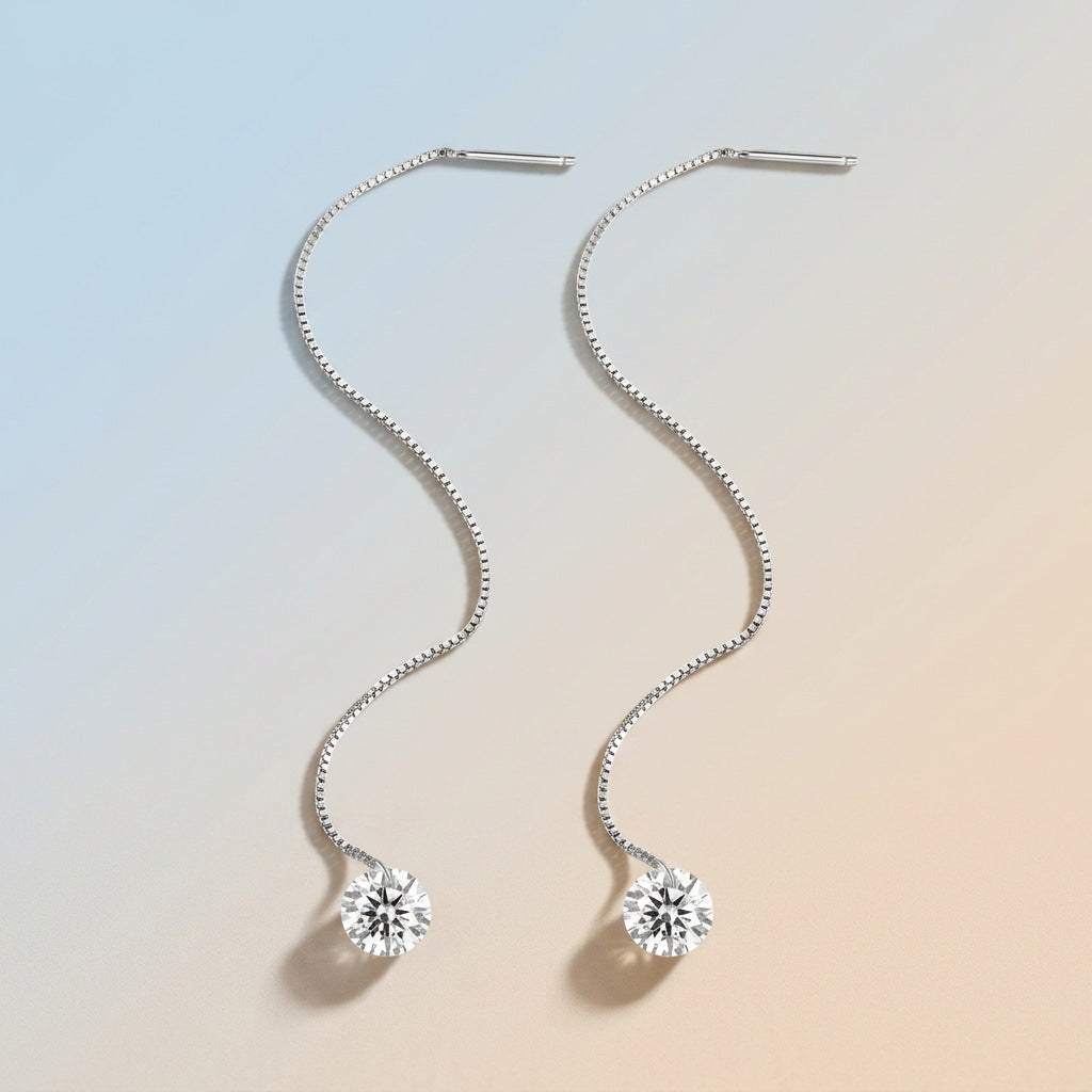S925 Sterling Silver Moissanite Long Threader Earrings