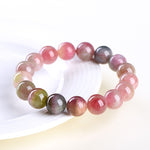 Natural Watermelon Tourmaline Round Bead Bracelet