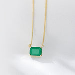 S925 Sterling Silver Square Emerald Colored Zircon Necklace
