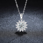 S925 Sterling Silver Moissanite Bright Sunflower Pendant Necklace