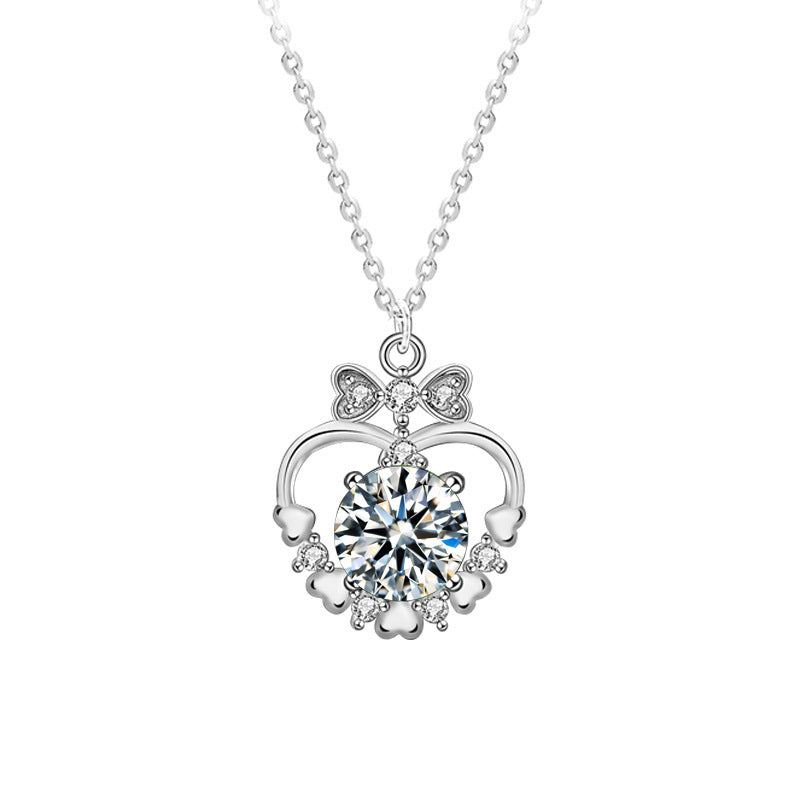 S925 Sterling Silver Moissanite Love Heart Bow Tie Necklace