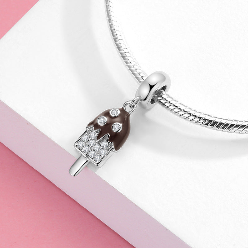 S925 Sterling Silver Ice Cream Pendant Black Inlaid Zircon Pendant