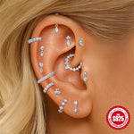 S925 Sterling Silver Hexagram Moissanite Threaded Cartilage Stud Earring(Single unit)