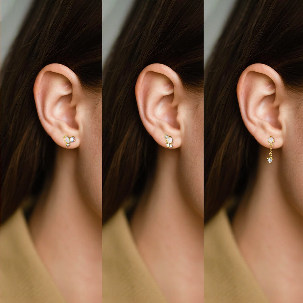 S925 Sterling Silver Opal and Zircon Stud Earrings(Single unit)