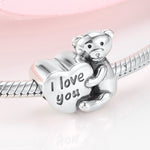 S925 Sterling Silver Bear Love Beaded Couple Pendant