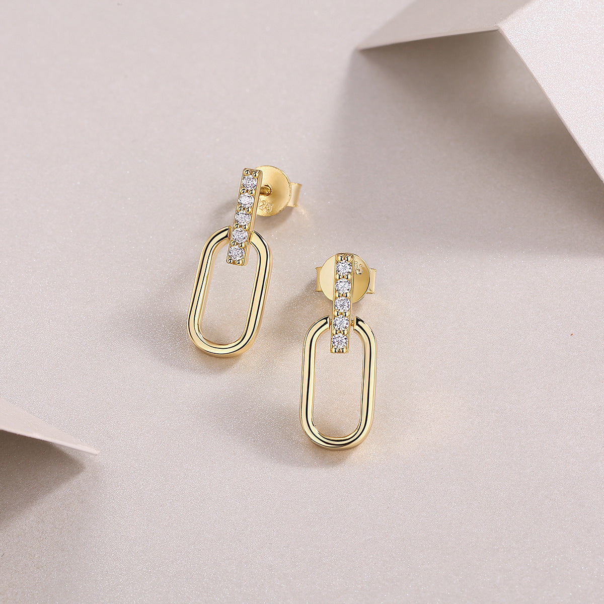 S925 Silver U-Shaped Gold-Tone Moissanite Stud Earrings