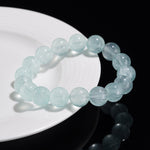 Natural Light Green Fluorite Round Bead Bracelet with Visible Internal Veining