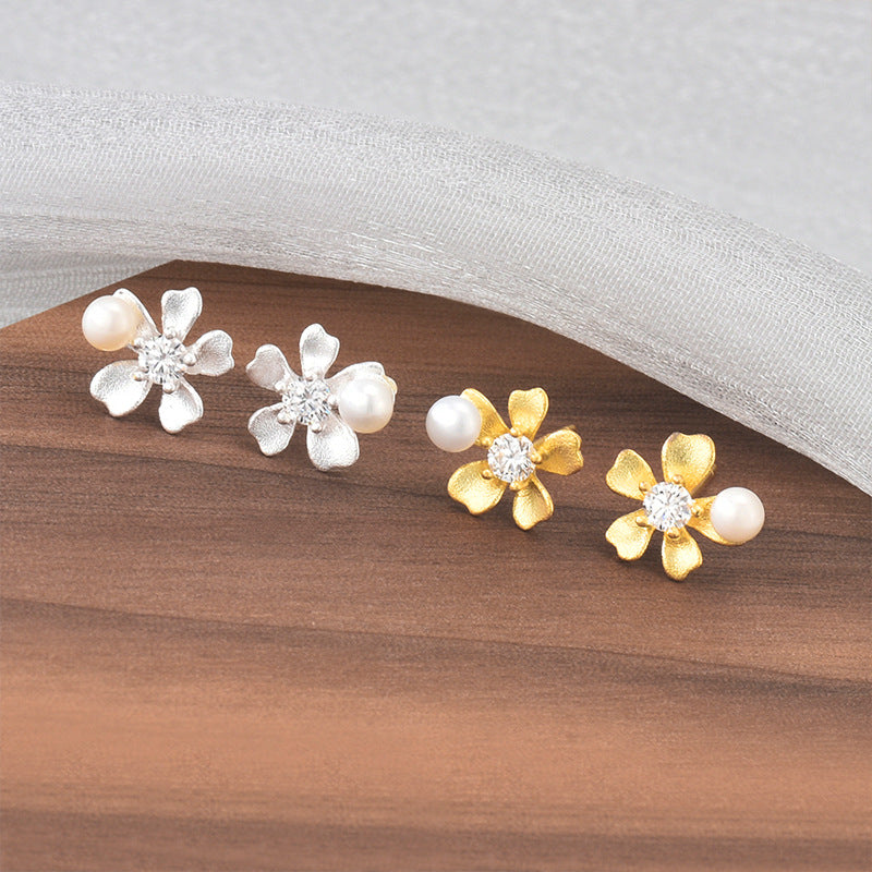 Moissanite & S925 Sterling Silver Orchid Pearl Stud Earrings