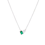 S925 Sterling Silver Inlaid Emerald Rectangular Water Drop Zircon Necklace