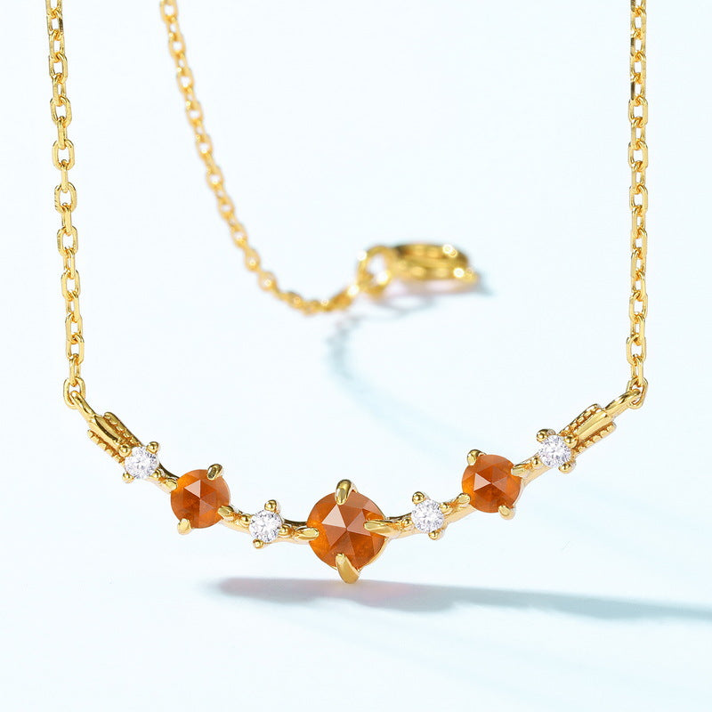 S925 Sterling Silver Gold-Plated Geometric Orange Garnet Pendant Necklace