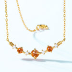 S925 Sterling Silver Gold-Plated Geometric Orange Garnet Pendant Necklace