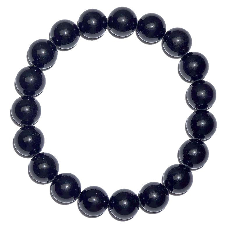 Natural Black Tourmaline Round Bead Bracelet