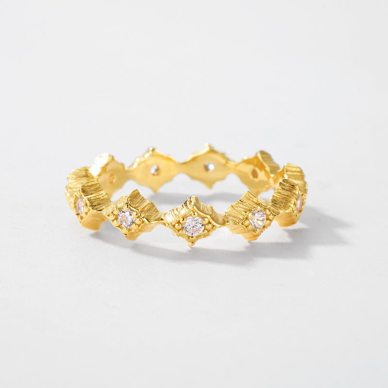 S925 Sterling Silver Gold-Plated Rhombus Zircon Inlaid Ring