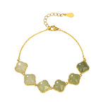 S925 Sterling Silver Women Bracelet | Gradient Hetian Jade Four‑Leaf Clover