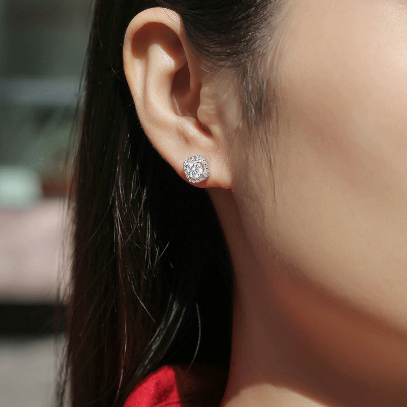 S925 Silver Square Moissanite "Chanel-Style" Stud Earrings