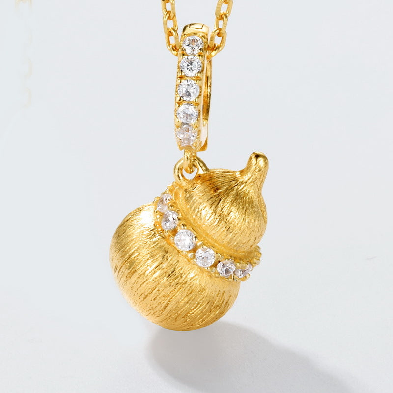 S925 Sterling Silver 10K Gold Gourd Zircon Inlaid Necklace