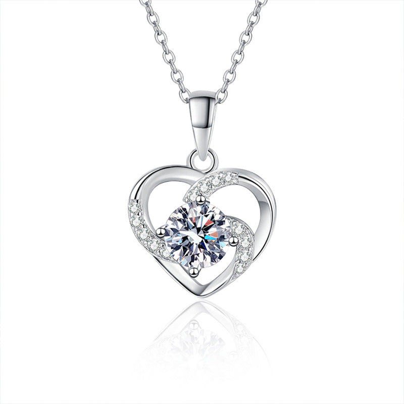 S925 Sterling Silver Moissanite Pendant Heart of Eternity Necklace