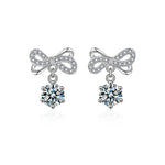Stylish and elegant moissanite earrings with a bow design in 925 sterling silver