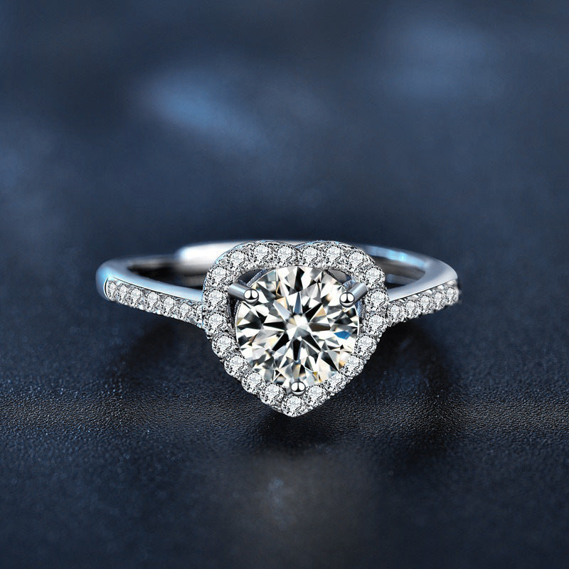 925 Sterling Silver Heart-Shaped Moissanite Ring