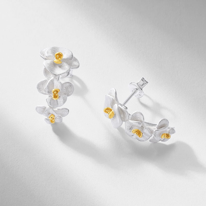 S925 Sterling Silver Vintage Orchid Earrings