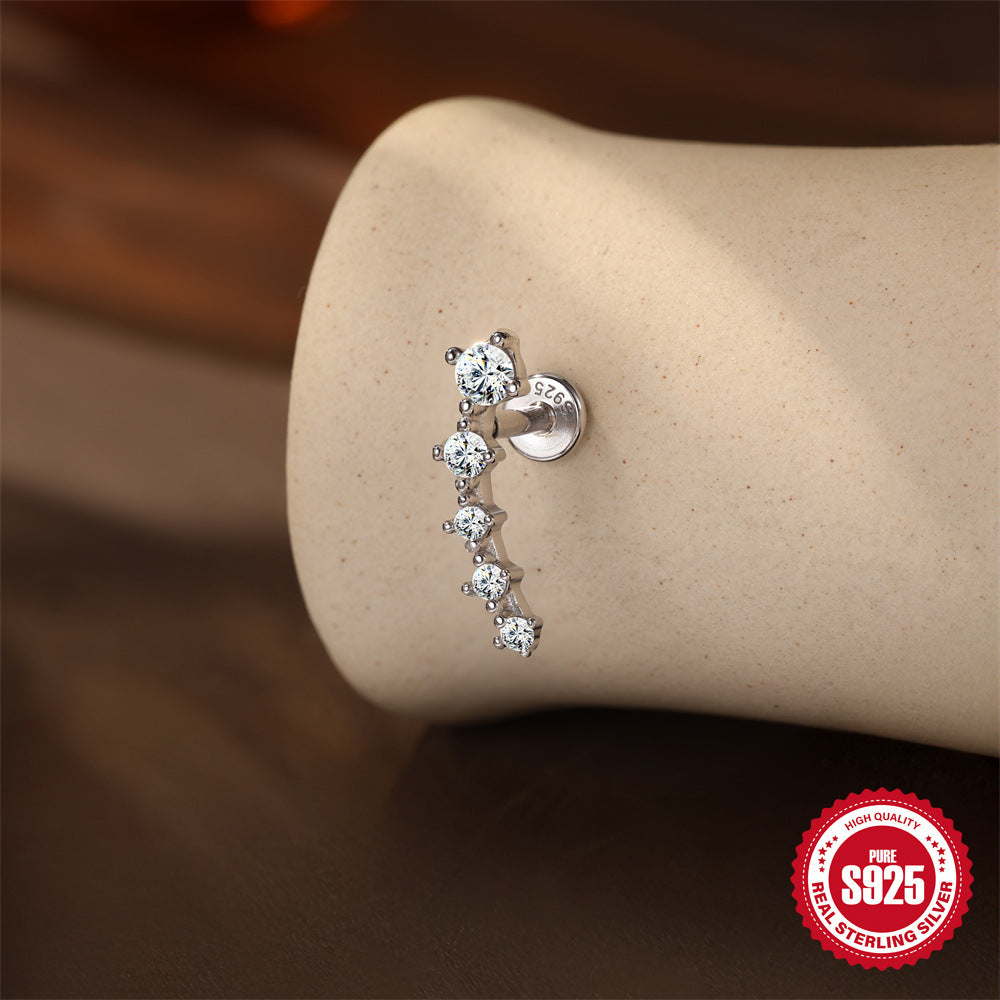 S925 Sterling Silver Moissanite Flat-Back Threaded Cartilage Stud(Single unit)