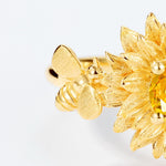 S925 Sterling Silver Plated with Golden Crystal Flower Ring