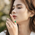 S925 Sterling Silver Gold-Plated Green Agate Ring