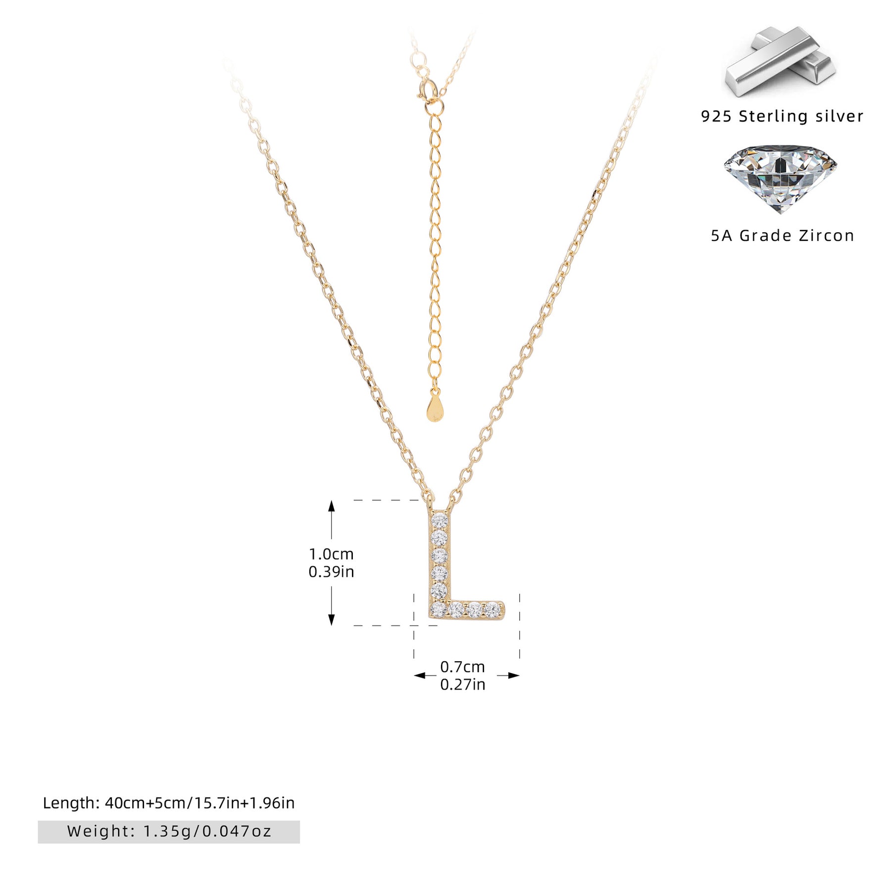 S925 Sterling Silver Simple Zircon Necklace with English Letters
