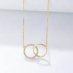 S925 Sterling Silver Simple Zircon Inlaid Double Circle Double Ring Necklace